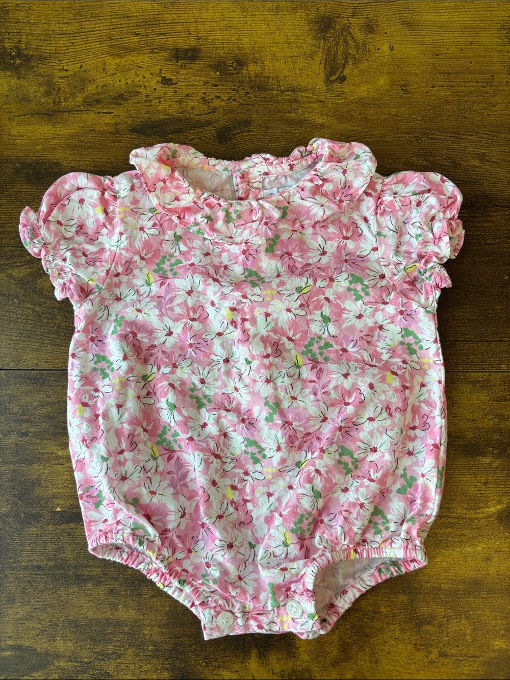 Rachel Riley Pink Floral Baby Onesie with Ruffle Collar